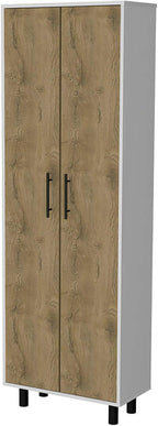 Fagan 2-Door 5-Shelf Kitchen Pantry White and Macadamia