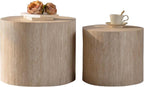 Retro Nesting Coffee Table Set of 2, 33.86" Round Wood Coffee Tables, Circle Modern Accent End Side Table for Small Space Living Room