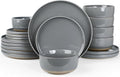 Famiware Milkyway Plates and Bowls Set, 18 Pieces Dinnerware Sets, Dishes Set for 6, Dark Gray