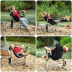 Romswi 2-Pack Aluminum Hammock Chair with Footrest, Oversized Portable Folding Swinging Chair with Adjustable Back & Seat, Lightweight Rocking Camp Chair Supports 440lbs for Outdoor, Patio - Black
