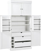 Large Freestanding Kitchen Pantry Cabinet, Cupboard Storage Cabinet with Adjustable Shelves, Door Shelves, Drawers and Wine Racks for Kitchen, Dining Room (White)