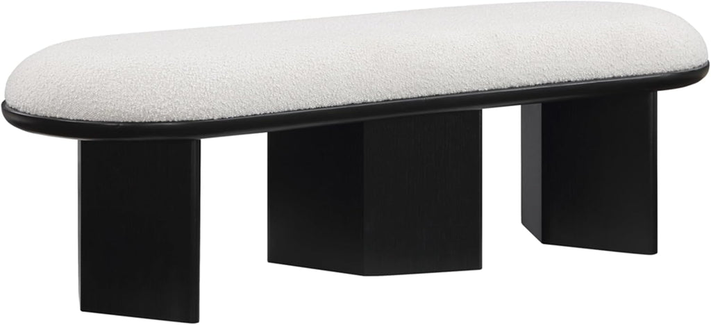 Meridian Furniture 22005Cream Wilshire Collection Art Deco Bench with Luxurious Cream Boucle Fabric and Rich Solid Wood with Black Finish, 57.5" W x 20" D x 18" H, Cream