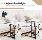 Hadulcet Adjustable C Table with Charging Station, Tiltable Desk C Shaped End Table for Couch, Over Bed Table with Wheels Adjustable Height, Hospital Table Laptop Stand Drawing Desk, Marble White