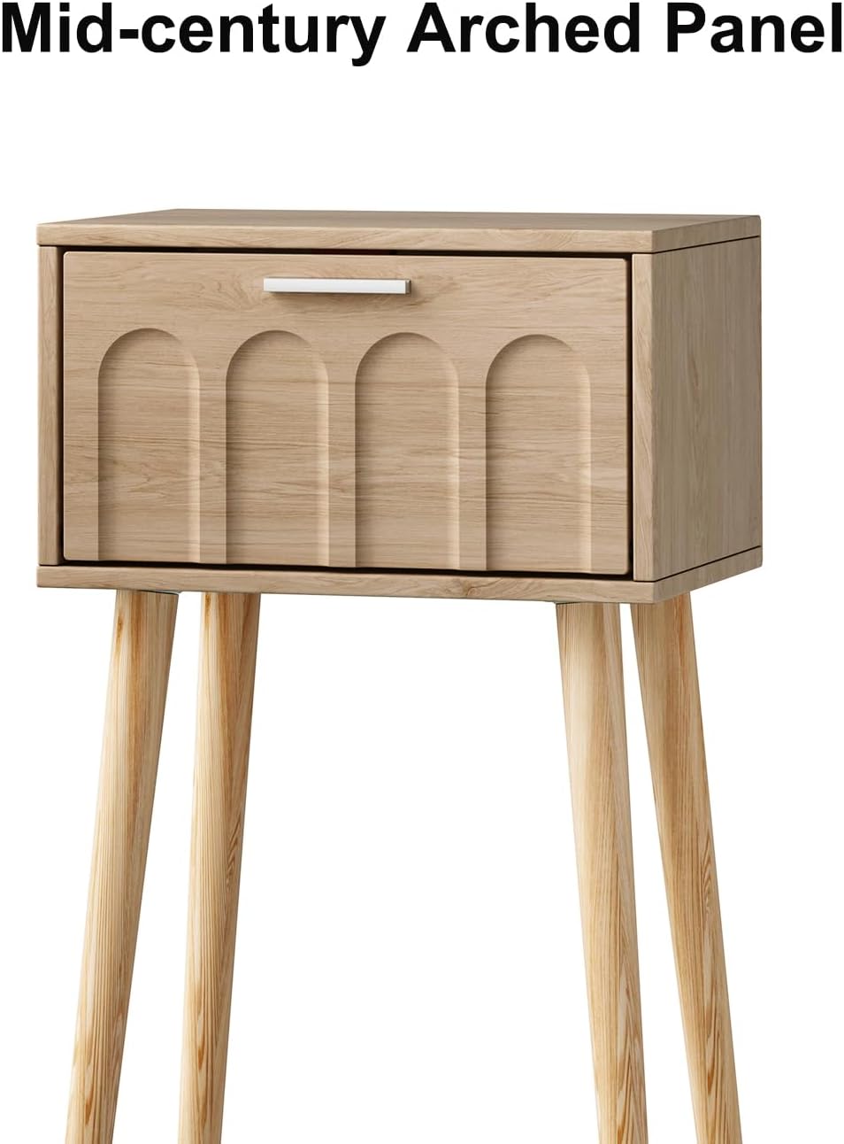 LAATOOREE Nightstand Set of 2, Small Bed Side Table with Arch Door, Mid-Century End Table with Wood Legs for Bedroom, Small Space (Natural)