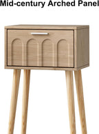 LAATOOREE Nightstand Set of 2, Small Bed Side Table with Arch Door, Mid-Century End Table with Wood Legs for Bedroom, Small Space (Natural)