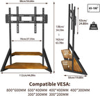 Mobile TV Stand for 65-100 Inch TVs, Holds Up to 220 lbs,Walnut | Height Adjustable Rolling TV Stand with Large Wooden Shelves and Wheels, VESA 800×600mm, VC-Z1188