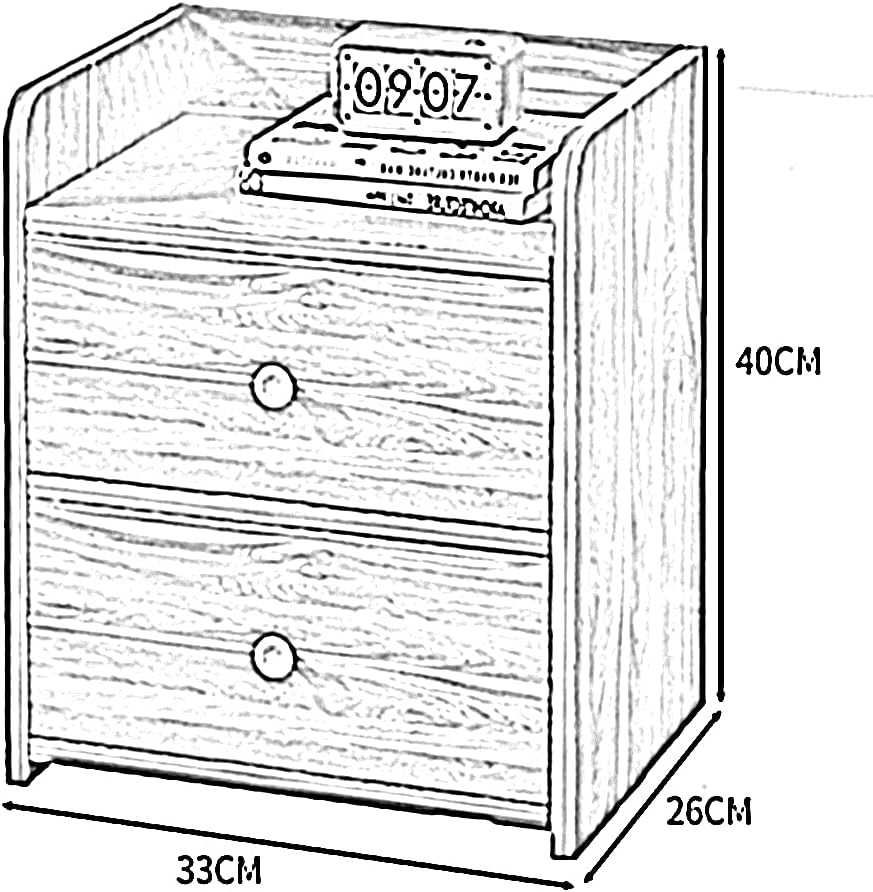 Bedside Table, Bedside Table Household Storage Cabinet 2 Drawers Guardrail Design Solid Wood e Small Telephone Station for Bedroom, Living Room 33x26x40cm(Color:White) (Wood Color)