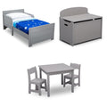 Delta Children MySize Toddler Bed, Grey + MySize Kids Wood Table and 2 Chair Set + MySize Deluxe Toy Box (Bundle)