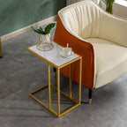 Marble Simple C-Side Table, C-Shaped Side Table for Couch - Small Coffee Stand Sofa Tray Desk with Metal Frame, Modern End Accent for Living Room, Bedroom, Small Spaces,Golden