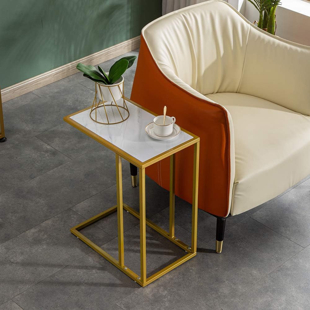 End Table,C Shaped Side Table for Couch,Sofa Table with Metal Frame,Overbed Table for Coffee Drink Snack,Couch Tray Table for Small Spaces,Living Room,Bedroom