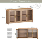 Oak&Sparrow Oak Sideboard Buffet Cabinet with Storage, 60'' Boho Buffets & Sideboards with Adjustable Shelves, Sideboard Cabinet with 4 Glass Doors for Living Room, Hallway & Kitchen