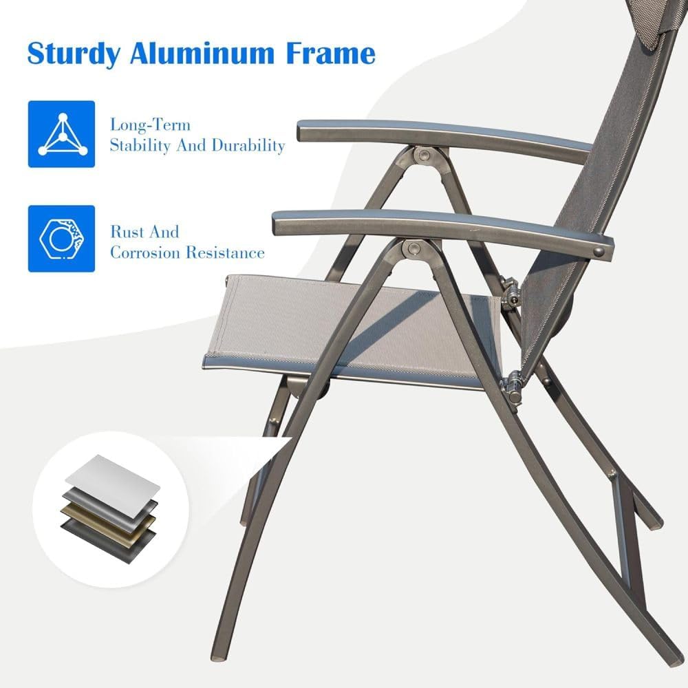 Folding Patio Chair with Textilene Seat and Aluminum Frame for Camping, Beach, Backyard, Tailgating, and Sports Events
