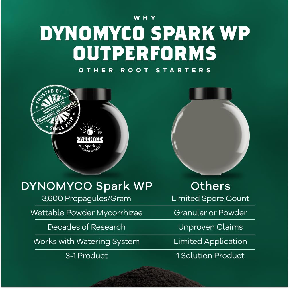 DYNOMYCO Spark WP Mycorrhizal Fungi, 6oz Wettable Powder – 3-In-1 Root Enhancer Amplifies Nutrient Uptake & Yield – Treats 38 Plants, Indoor/Outdoor Bio-Stimulant – Dissolves Fast in Seed Starter Soil