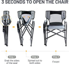 Portal Director Camping Chair with 2-Way Rotating Side Table, 300 lb, Gray | Height-Adjustable Swivel Tray with Cup Holder, Breathable Mesh Back, Portable for Camping, Tailgating, Lawn and RV Travel