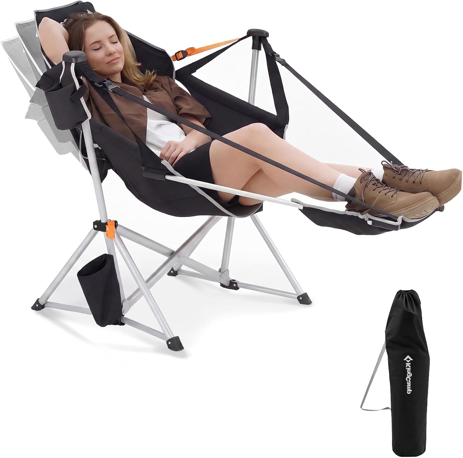 KingCamp Hammock Chair with Footrest, Heavy Duty Swinging Chairs 400lbs | Folding Hammock Camping Chair, Oversized Rocking Chair with Cup Holder, Portable Camp Chairs for Outdoor Beach Lawn RV Sports