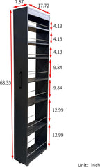 7 Tier Pull-Out Kitchen Pantry Storage Cabinet, 7.8'' Wide Rolling Open Shelf with Handle and Protective Bars for Refrigerator Side Coffee Bar Tight Spaces Home Organization