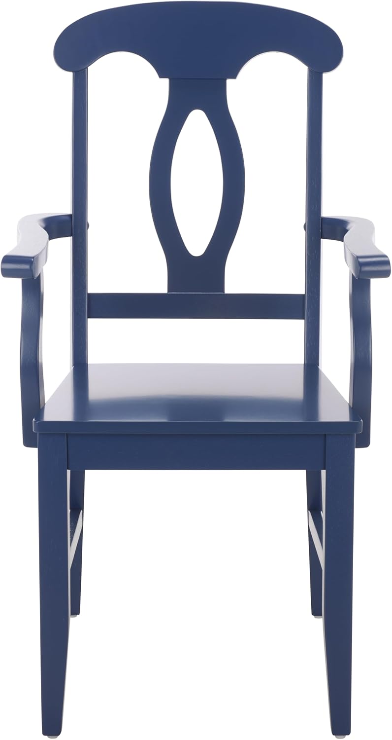 SAFAVIEH Home Collection – Hannelore Solid Wood Dining Arm Chair, Dark Blue Finish, Classic Transitional Seating Design (DCH6907D)
