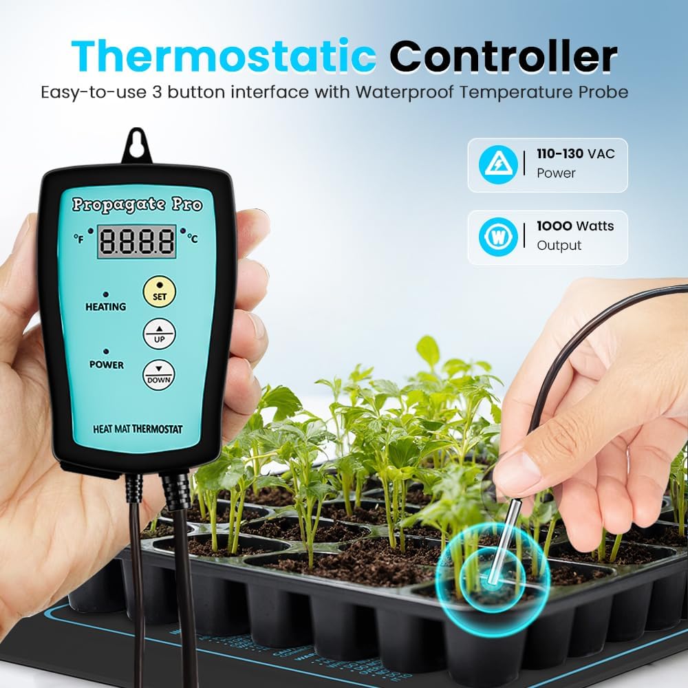 Seedling Heating Mat | Fits (1) Standard 1020 Tray | Germination Grow Heat Pad for Seed & Starter Plants Soil Warmer for Indoor Home Gardening (20x48 Single + Heating Thermostat)