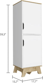 FM FURNITURE British Single Kitchen Pantry with 4 Shelves, and Double Doors Cabinet, Light Oak/White