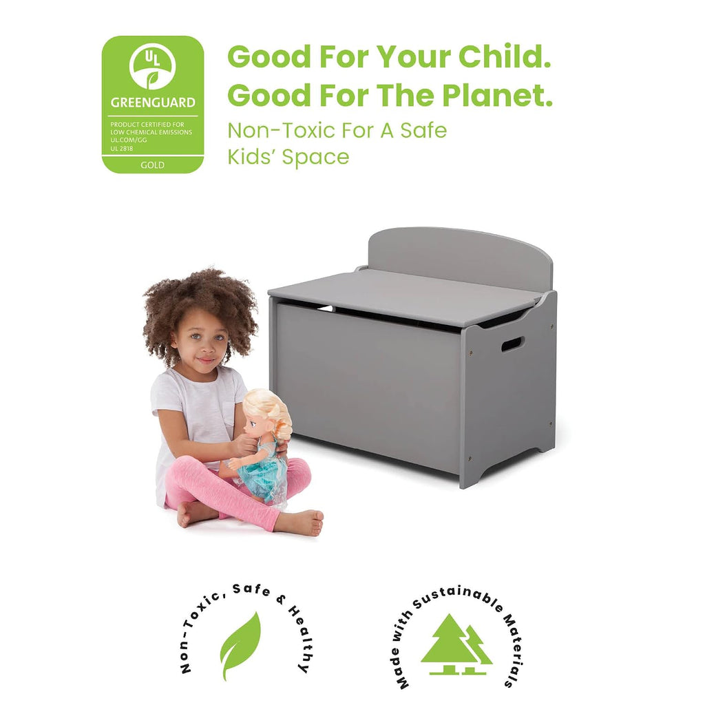 Delta Children MySize Toddler Bed, Grey + MySize Kids Wood Table and 2 Chair Set + MySize Deluxe Toy Box (Bundle)