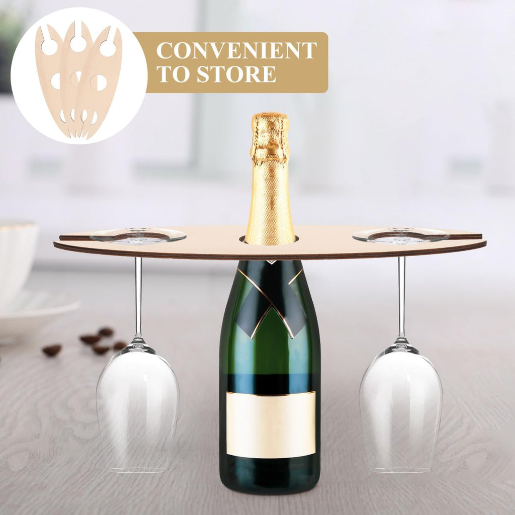 Cabilock Wooden Wine Rack with Glass Holder Compact Wine Display Stand for Home Kitchen Bar Office 8.66X2.75X0.19 Inch