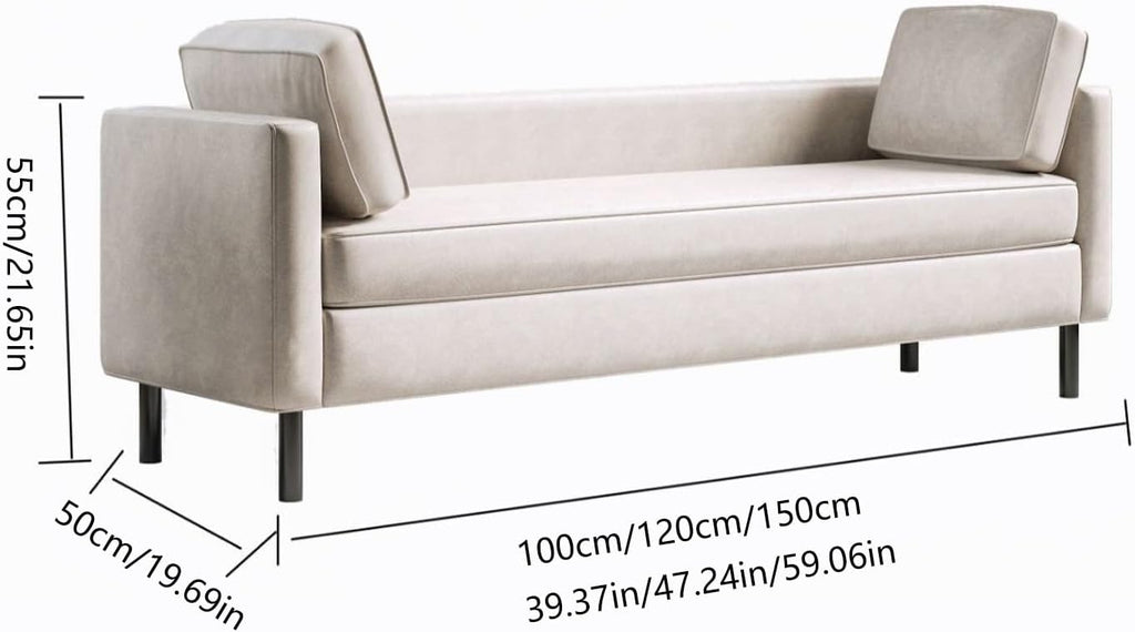 Modern White End of Bed Bench, Modern Technical Cloth Upholstered Ottoman Seat with Black Legs, Long for Bedroom Living Room Foyer Indoor Entryway (White) Entryway(100 * 50 * 55cm)