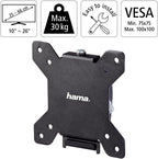 Hama Tilting TV Wall Mount, TV Bracket (TV 10 to 26 inches, 66 cm and 30 kg Max, Perfect for Amazon Echo Show 15, Tilt + 10°/- 15°, VESA 100 x 100 Max, Fisher & Jig Pegs) with 10-Year Guarantee, Black