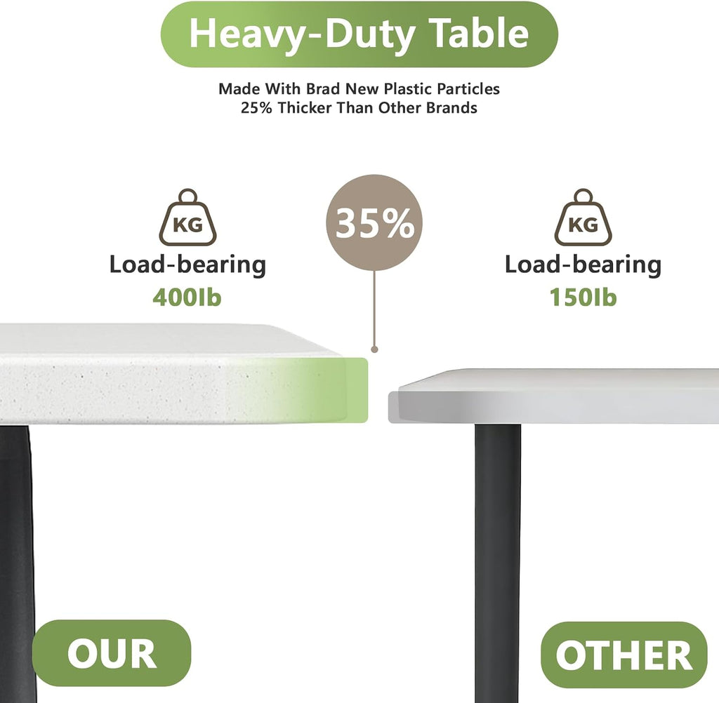 Folding Table, 2 Pack 4ft Folding Table with Foldable Steel Legs, Heavy Duty Plastic Foldable Table, Metal Frame, Support up to 400 lb, Portable for Banquet, Craft, Party, Indoor & Outdoor Use, White