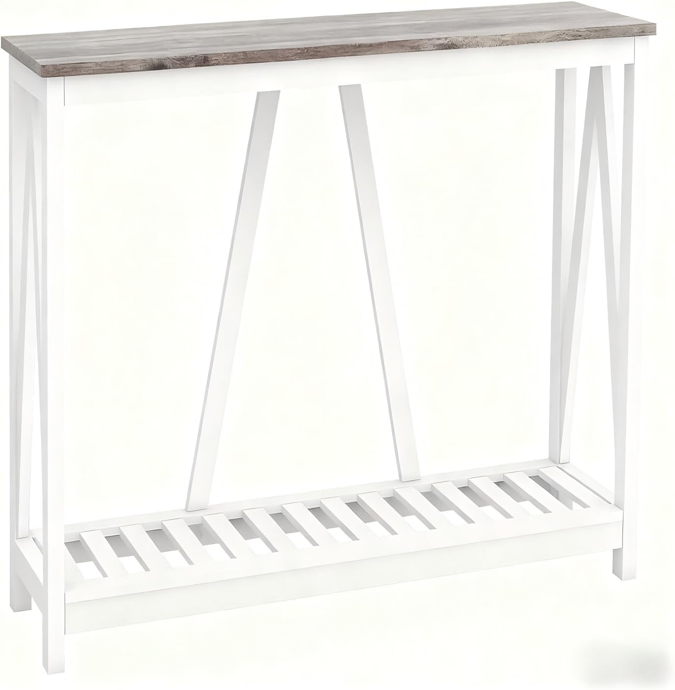 Entryway Table, 39" Farmhouse Console Table with Shelf Narrow Foyer Table | | 2-Tier Open Shelf,V-Shape Anti-Tip Legs,Slim Narrow Design,30-Min Easy Assembly,Sofa Table Use,Two-Tone Finish,Dark Oak