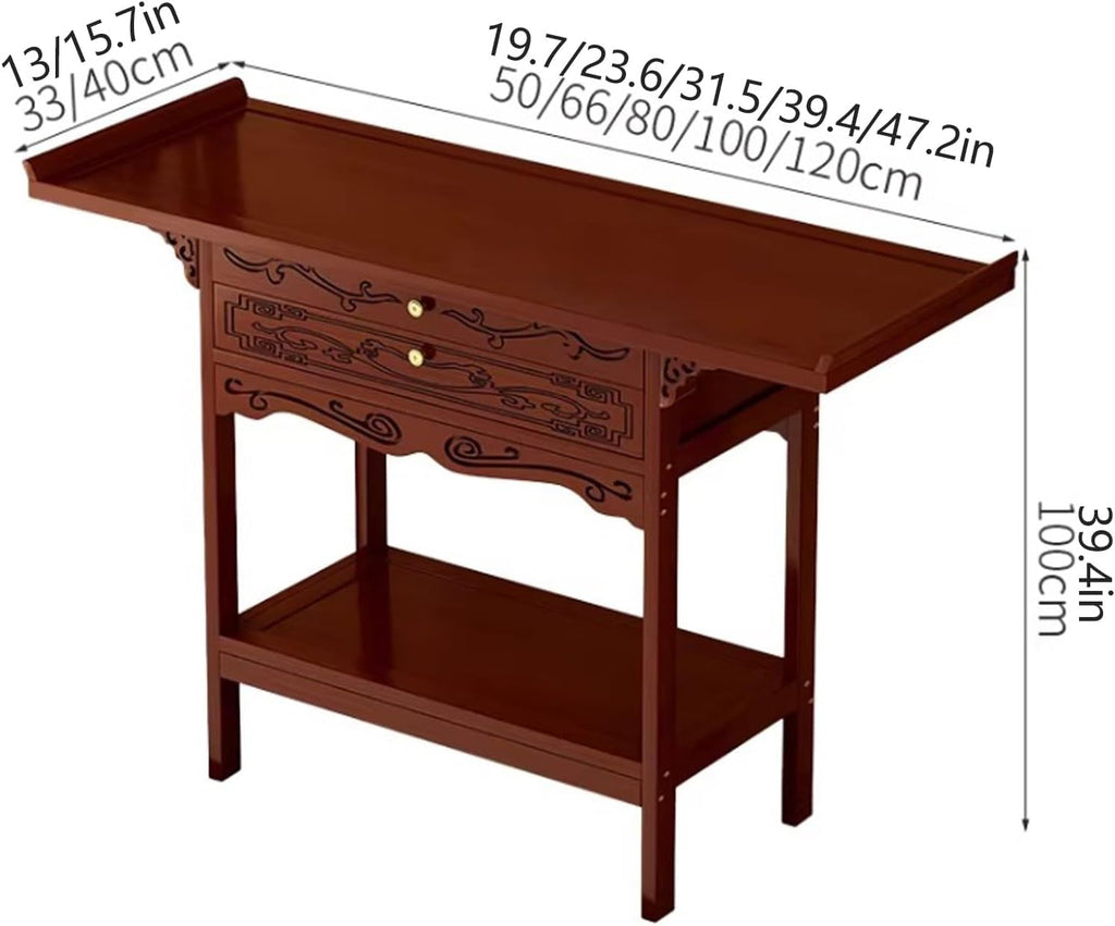 Chinese Meditation Buddhist Cabinet with Drawer Storage | Personal Shrine Stand Prayer Tables For Bedroom, Living Room, Office, Entryway(Walnut,120x33cm/47.2x12.9in)