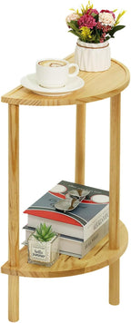 End Table Half Moon Side Tables, 2 Tier Half Round Side Table, Sofa Side Half Round Table with 2-Tier Storage Shelves, Nightstand for Living Room, Bedroom, Small Space, Rustic Brown, Boho Side Table