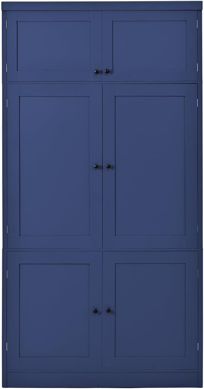 LUMISOL Tall Kitchen Pantry Cabinet with Drawers, 80.1" Freestanding Cupboard Storage Cabinet with Adjustable Shelves and Door Shelves, Kitchen Hutch with 2 Power Outlets for Dining Room, Blue