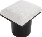 MAKLAINE Cream Boucle Fabric Bench/Stool, 15.5" W x 18" D x 17.5" H, Oak Veneer with Black Finish, 4" Thick Channel-Tufted Seat Cushion, Art Deco Design, Modular Living Room or Entryway Seating