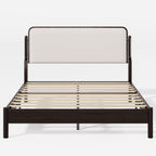 Lifezone Queen Bed Frame with Upholstered Headboard, Solid Wood Bed Frame Queen Size with Ergonomic Design Headboard, Wood Slats Support, Noise-Free, Easy Assembly,No Box Spring Needed, Walnut