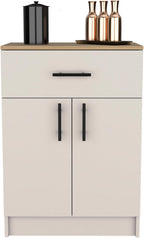 DEPOT E-SHOP 24" Barbados Pantry Organizer Cabinet with One Drawer, Two Interior Shelves, and Two Doors, Ivory/Natural Oak, Kitchen – Tall Kitchen Storage & Pantry Organization