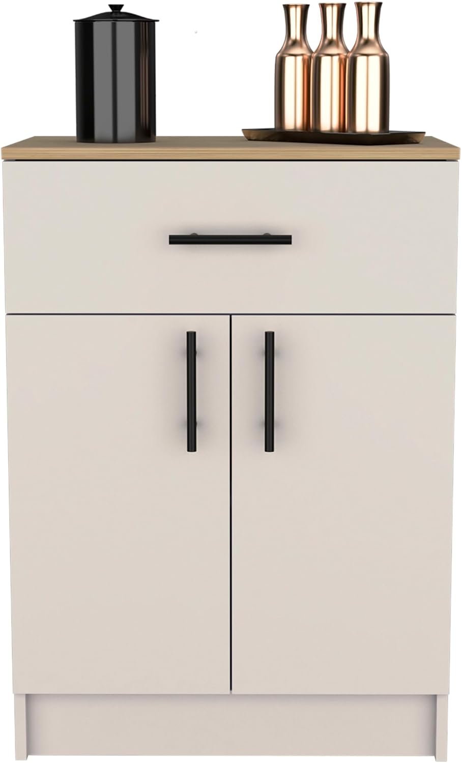 DEPOT E-SHOP 24" Barbados Pantry Organizer Cabinet with One Drawer, Two Interior Shelves, and Two Doors, Ivory/Natural Oak, Kitchen – Tall Kitchen Storage & Pantry Organization