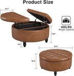 FiveWillowise 31.5 Inch Large Round Ottoman with Storage Circular,Brown