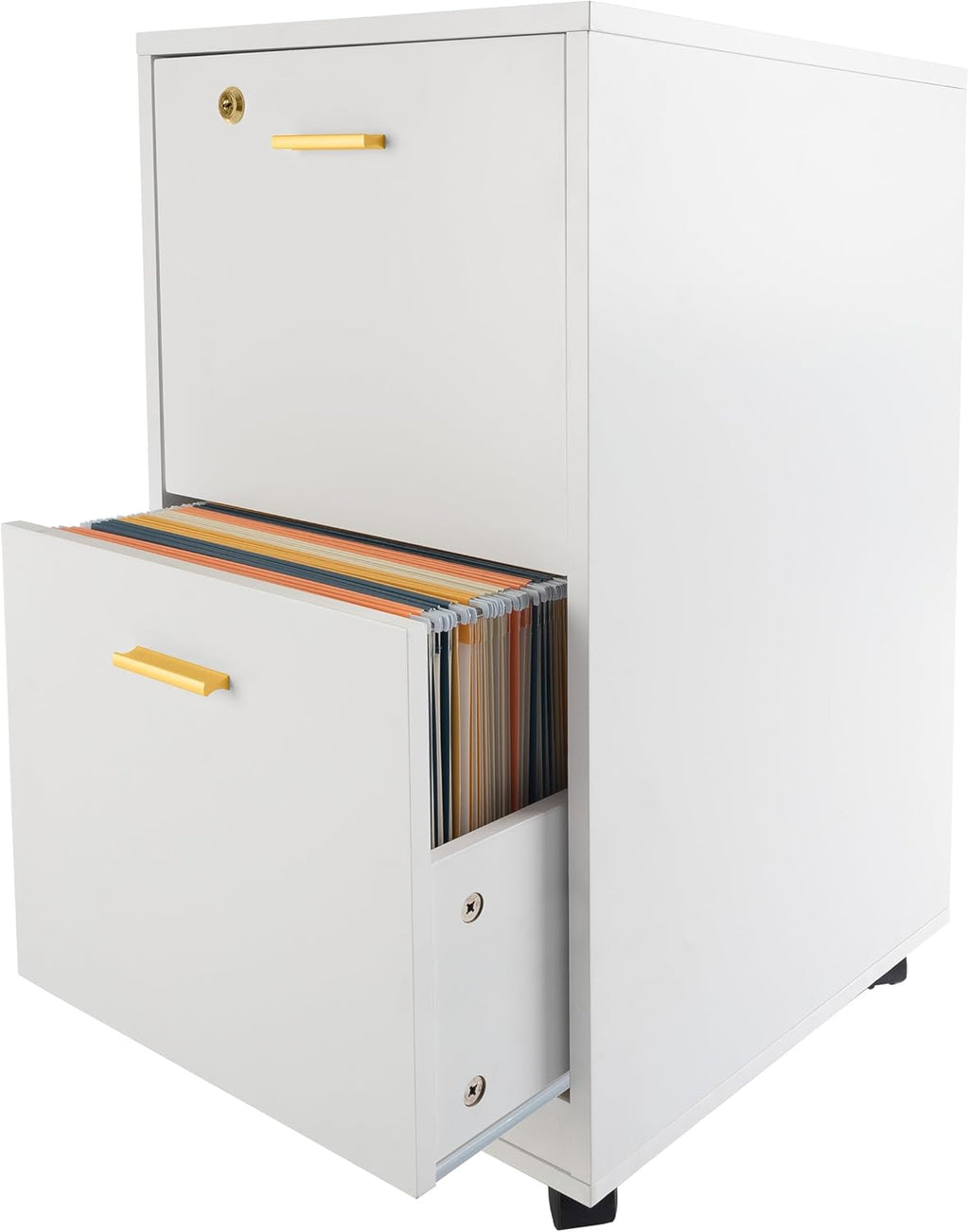 Lavish Home 2 Drawer File Cabinet - Filing Cabinet with Lock - Rolling File Cabinet for Under Desk Storage - Wood Filing Cabinet for Home or Office Organization (White)
