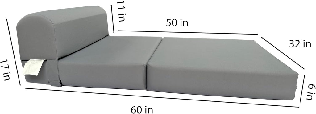 D&D Futon Furniture Sleeper Chair Folding Bed, Studio Sofa Guest Folded Mattress, High Density Foam (70 x 32 x 6, Gray)