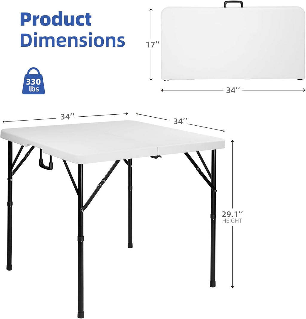 34" Foldable Square Table | Lightweight, Durable & Perfect for Indoor/Outdoor Events | White