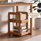 Side Table with 2 Tier Storage Shelf and Wheels Wood End Table Nightstand Bedside Tables Bookshelf for Home Solid Construction(White)