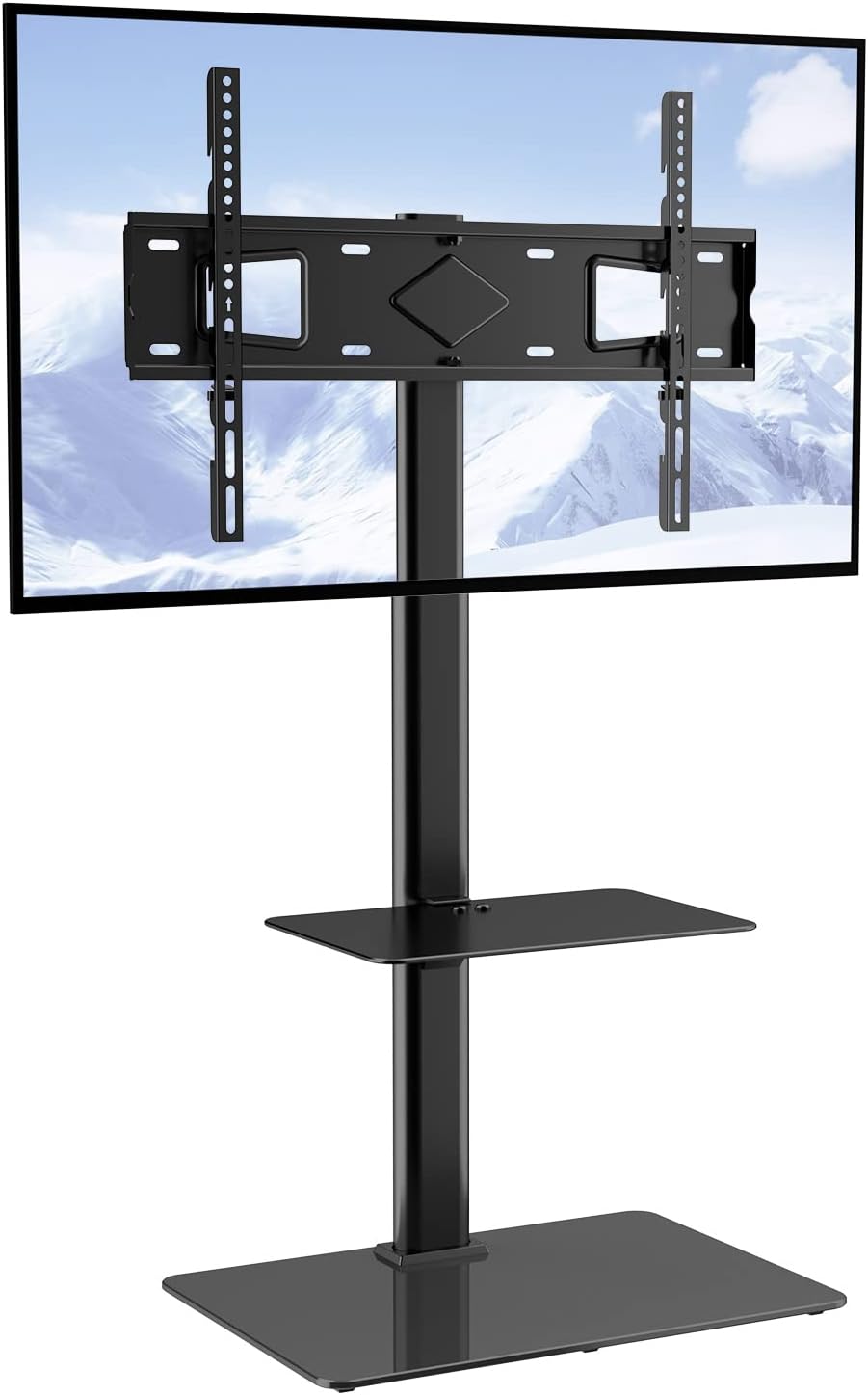 VEVOR TV Stand Mount, Adjustable Swivel Floor Stand for 32-65 Inch TVs, Portable with Tempered Glass Base, Height Adjustable for Living Room or Bedroom