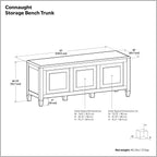 SIMPLIHOME Connaught 51" Wide Solid Wood Trunk Bench in Black | Traditional entryway bench with lift-up lid and 3 hidden compartments; mudroom, hallway, shoe or trunk bench.