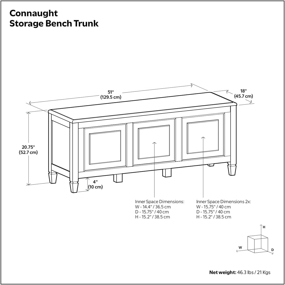 SIMPLIHOME Connaught 51" Wide Solid Wood Trunk Bench in Black | Traditional entryway bench with lift-up lid and 3 hidden compartments; mudroom, hallway, shoe or trunk bench.