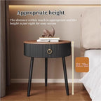 Modern Round End Table with Drawer Wood Double Storage Nightstand Side Table for Living Room Multi Scenario Use(Black,50cm)