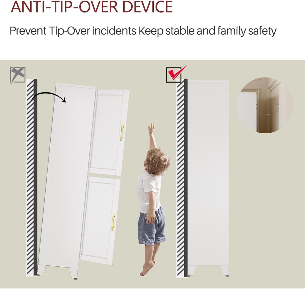 Metal Armoire Wardrobe Closet Storage Cabinet with Hanging Rod,71'' Metal Wardrobe Cabinet with 2 Doors and 2 Adjustable Shelves for Bedroom, Laundry Room, Cloak Room