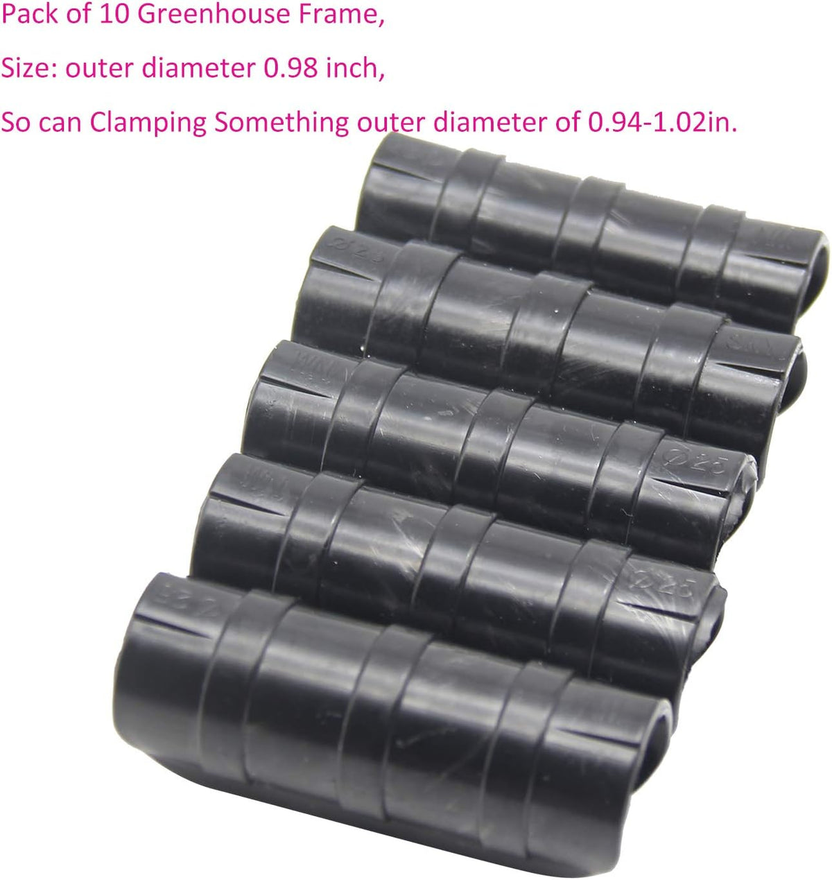 Garden Greenhouse Clips Pack of 10, Black, Outer Diameter 0.94-1.02in, ABS+PC Material, High-Temperature & Cold Resistant