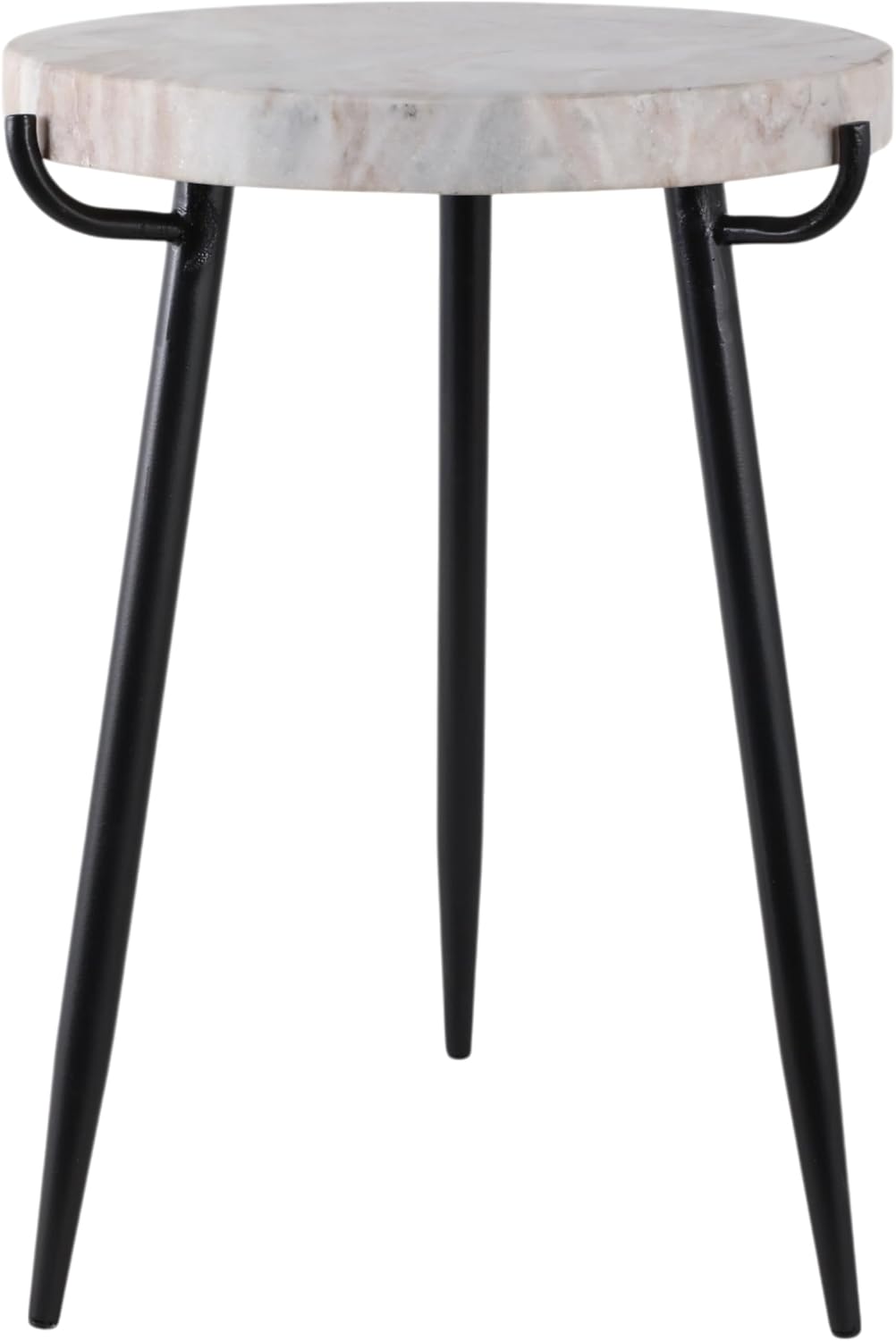 Classy Side Table, End Table, or Small Night Stand - Marble Accent Table with Three Slim Metal Legs Ideal for Small Spaces - Sleek Design for Home, Bedroom, and Living Room Decor - 21" White & Black