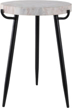 Classy Side Table, End Table, or Small Night Stand - Marble Accent Table with Three Slim Metal Legs Ideal for Small Spaces - Sleek Design for Home, Bedroom, and Living Room Decor - 21" White & Black
