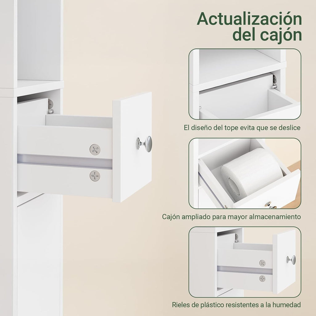 Haotian Narrow Bathroom Storage Cabinet, Tall Slim Cabinet with Adjustable Shelves and Doors, Floor Standing Cupboard for Small Spaces, Bathroom or Laundry Room Organizer, White BZR34-W
